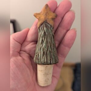 Handcrafted Pottery Xmas Tree With Star Wine Cork